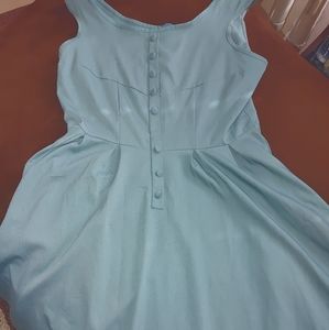 Vtg NWOT Boat Neck Teal Dress with Button Detail